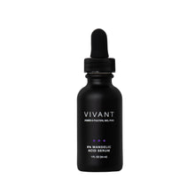 Load image into Gallery viewer, A black bottle with a dropper containing the Vivant 8% Mandelic Acid Serum.