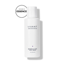 Load image into Gallery viewer, A white bottle of Vivant Mandelic Acid 3-in-1 Wash with promotional badge that read 'featured in Essence'